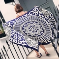 Ethnic style dark blue shawl with white mandala patterns and lion head design - Blue Totem