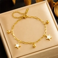 Gold stainless steel star and bead paperclip anklet displayed on a luxury jewelry box - Gold Star Bead Style (B1364)