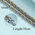 Two-tone 6mm twisted rope chain necklace in gold and silver finish with lobster clasp - 6mm/54cm / Two-tone (Gold & Silver)