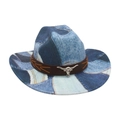 Vintage blue denim western cowboy hat with leather band and silver bull head logo - One Size / Light Blue (M Denim White Bull Head)