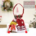Christmas snowman drawstring gift bag made of red linen fabric, size 20x24cm - Linen Fence Snowman