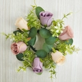 Artificial candle ring wreath with pink and purple roses and green eucalyptus leaves - Light Purple
