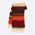 Écharpe douce en acrylique à rayures multicolores beige et marron avec franges - Rayures Marron Rouge