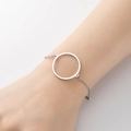 Elegant silver chain bracelet featuring a minimalist circular hollow geometric pendant - Round Steel Color