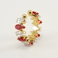 Adjustable gold ring featuring red and white marquise-cut stones with ball end accents - Clear and Red