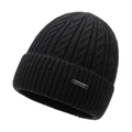 Berretto classico nero in maglia a trecce per l'inverno con risvolto e placca in metallo - Taglia unica / Nero