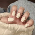3D cream white knit texture short square press-on nails with matte finish for winter - Cream White 3D Cable Knit Pattern (JP3625)