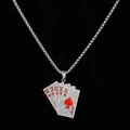 Collana hip hop royal flush argento con cuori in smalto rosso e cristalli brillanti - Scala Reale Rossa [Solo Pendente Senza Catena]