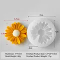 Daisy silicone mold and yellow sunflower resin candle showing dimensions and weight - Daisy With Hole J-0308