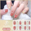 Detail of 5D pink and beige gradient nail stickers with gold lines and rhinestones - Style BB005