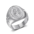 Hip hop silver saint mary ring with iced out diamonds and side cross engravings - US 7 / Steel