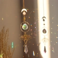 Brass butterfly suncatcher with rose quartz and crystal spheres for window hanging decor - Butterfly Pointed Bead