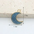 Blue glitter crescent moon alloy pendant 1.9cm x 1.3cm with gold border for DIY jewelry - Lake Blue Glitter Moon