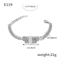 Bracciale a catena cubana argento con ciondolo geometrico e finitura in stile industriale - Bracciale Argento (E119)