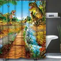 Waterproof polyester shower curtain featuring colorful Jurassic dinosaur forest pattern - Dinosaur Pattern 09