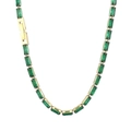 Gold plated tennis necklace with rectangular green cubic zirconia gemstones - Gold Base Green Baguette Zircon (KN234327-KFC)