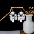 Vintage silver bohemian earrings with flower pattern and long metal tassels - Vintage Floral Hollow Metal Tassel Style (E5396)