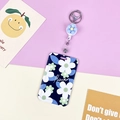 Floral ID card holder with retractable badge reel and blue flower keychain accessory - Medium Blue Flower Badge Reel / White Green