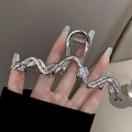 Silver liquid metal hair claw with purple gemstone and chain detail for Y2K style - Silver with Purple Zircon