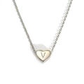 Minimalist stainless steel heart pendant necklace featuring engraved letter V detail - Letter V Heart Style (S143S-001-V)