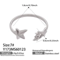 Silver stainless steel open ring featuring minimalist dual star design in 1.8cm size - Size 7 / Three Stars Design (Y173)-Silver