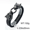 Punk Doppel-Wolfskopf Lederarmband in Vintage-Silber-Optik 230x20mm Größe - Wolfskopf-Stil (KB144774-KFC)