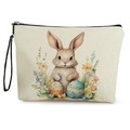 Handliche Osterhasen-Kosmetiktasche mit beidseitigem Blumendruck und Handgelenkschlaufe - Brauner Hase Mit Ostereiern (Stil 1)