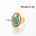 Brede goudkleurige roestvrijstalen ring met ovale turquoise steen en maataanduidingen erbij - TR125-Zetkast Ovaal