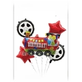 5-piece red steam train foil balloon set with stars and wheels for birthday party - Red Train 5-Piece Set
