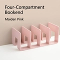 Detail view of pink four-compartment acrylic bookstand with specific dimensions marked - Morandi Pink [Extra Long & Thick] 4-Slot Bookend