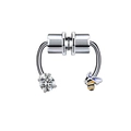 Macro shot of silver magnetic faux nose ring with zircon stud and enamel bee charm - Silver Horseshoe Bee Rhinestone (#19)