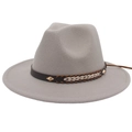 Classic light gray wide brim wool fedora with brown leather band and metallic details - M (56-58cm) / Light Gray