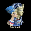 Golden resin Egyptian fridge magnet featuring Pharaoh Tutankhamun and Queen Nefertiti - Pharaoh and Cleopatra Egypt