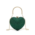 Sparkling green heart-shaped rhinestone evening bag with gold handle and chain - Green