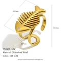 Anello aperto a lisca di pesce placcato oro 18K in acciaio inox su sfondo bianco - Anello Aperto a Lisca di Pesce (Oro)