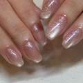 Unghie finte occhio di gatto color champagne con paillettes e forma ballerina lunga - Cat Eye Champagne Nude (Versione Colla)