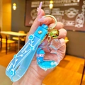 Blue acrylic violin liquid quicksand keychain with cute doll and Happy Moments strap - Blue Hat Girl Heart Perfume Bottle