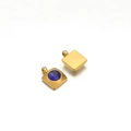 Square gold pendant charm with round blue zircon stone and polished metallic finish - 6mm / Square Gold Royal Blue