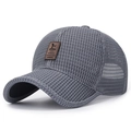 Dark grey breathable mesh baseball cap with a brown leather patch for summer outdoor sun protection - Adjustable / Dark Gray