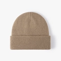 Winter warm knitted beanie in khaki ribbed wool with a stylish folded cuff for men and women - Adjustable / Sand Camel