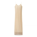 Sexy V-neck beige mesh slip dress with sparkling rhinestone embellishments - S / Champagne