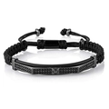Men's adjustable black woven rope bracelet with black zircon cross metal plate - Black