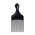 Black plastic afro pick comb with fist shaped handle and wide teeth for curly hair styling - Full Plastic Fist Style / Black