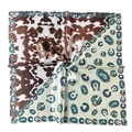 Zijden sjaal in westernstijl met koeprint, turquoise motieven en hoefijzerpatroon - 52cm