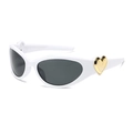 Y2K style white cat-eye sunglasses with golden heart detail and dark grey lenses - White