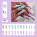 Uñas postizas largas tipo ataúd con degradado verde menta y púrpura y diamantes de cristal - Z386 Color Mixto con Diamantes de Imitación (Estilo de Pegamento)