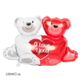 Double bear foil balloon with red heart and I Love You text for wedding decor - Large Double Bears Hugging Heart