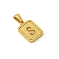 Rectangle 18K gold plated titanium steel necklace featuring a matte finish letter S pendant - Letter S - Gold