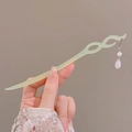 Elegant green hair pin with white bead tassels for traditional Chinese hairstyles - White Short Pendant Style (28#) / White / 0.0