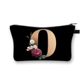 Polyester dumplings makeup bag in black with gold letter O and floral print details - Letter O